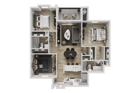 Floor plan for 3 beds, 2 baths, 1100 sqft